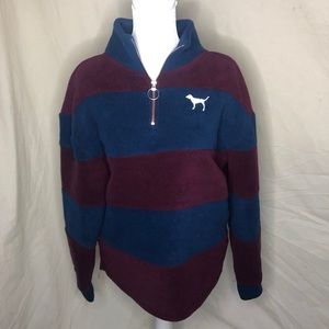 MEDIUM PINK Preppy Striped Fleece Quarter-Zip!